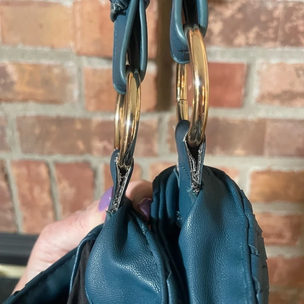 Lulu Dharma Sapphire Teal Blue Woven Hobo Baby Bucket Bag